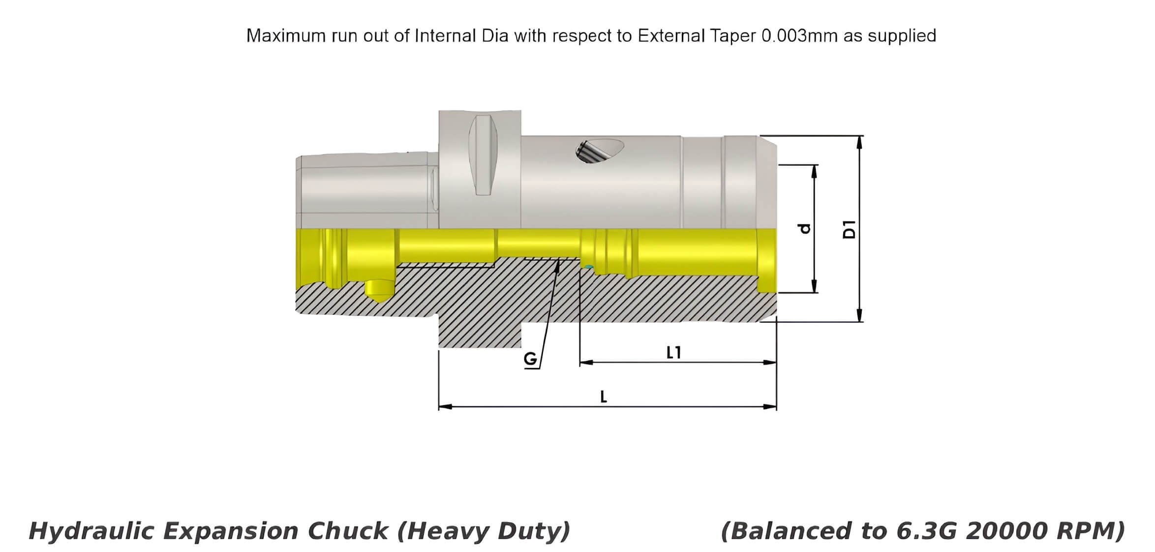 Polygonal Shank T8 HC 32S 130 Hydraulic Chuck (Balanced to G2.5 25000 RPM) (ISO 26623-1) (Compatible with Capto® Style C8)